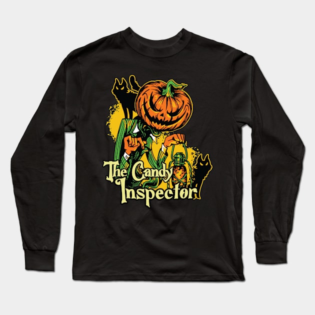 Candy Inspector Halloween Pumpkin Design Long Sleeve T-Shirt by Graphic Duster